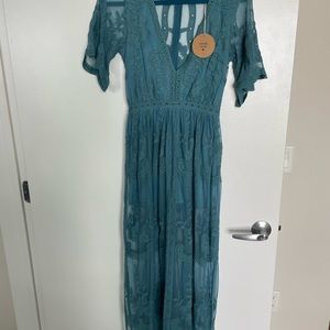 Honey Punch blue maxi lace dress